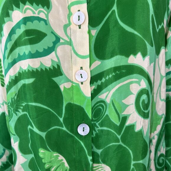 Farm Rio Tropical Groove Shirt Size M Green Floral Print Long Sleeve Button Down - Picture 7 of 15